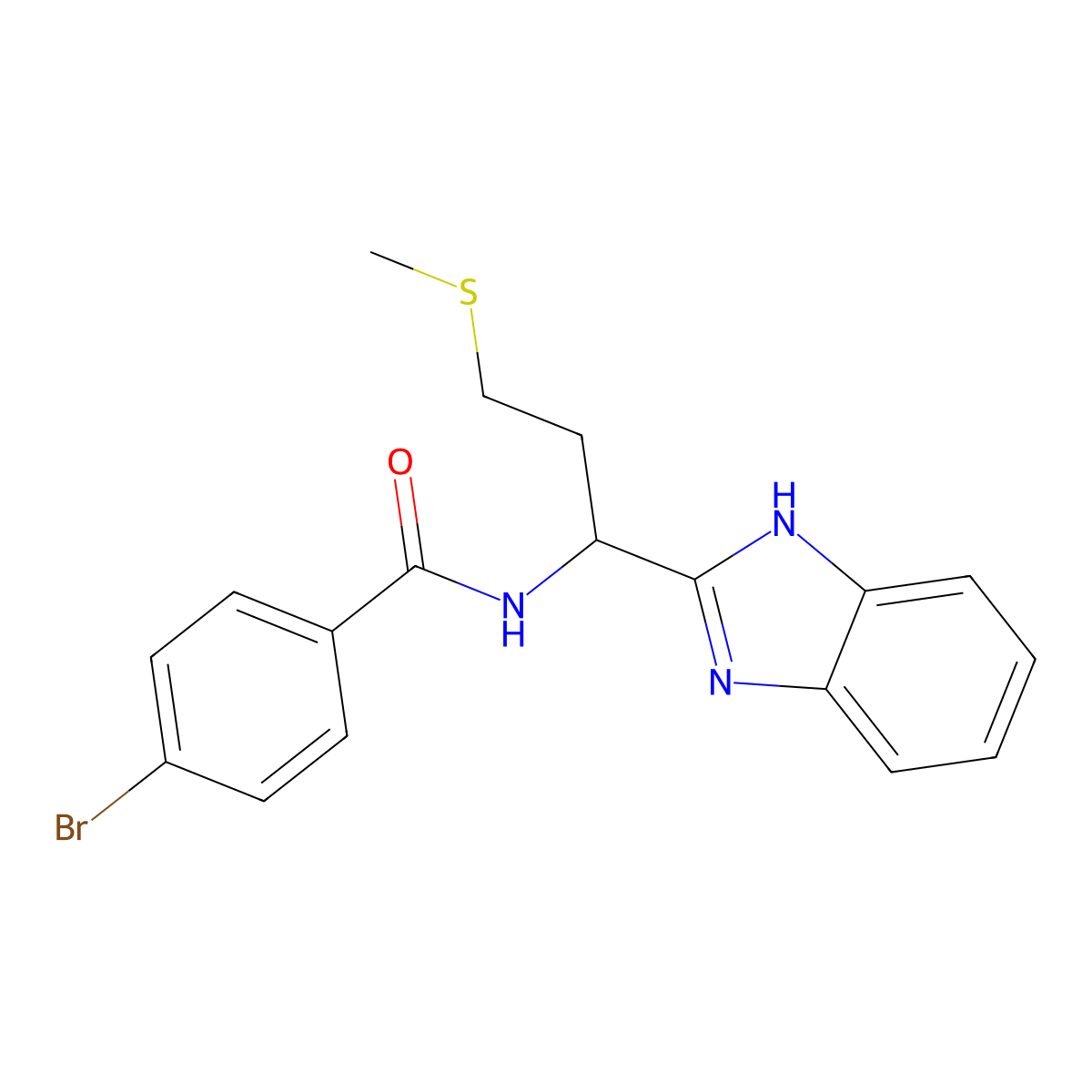 N-[1-(1H-benzimidazol-2-yl)-3-(methylsulfanyl)propyl]-4-bromobenzamide molecular structure, CAS 750615-40-8