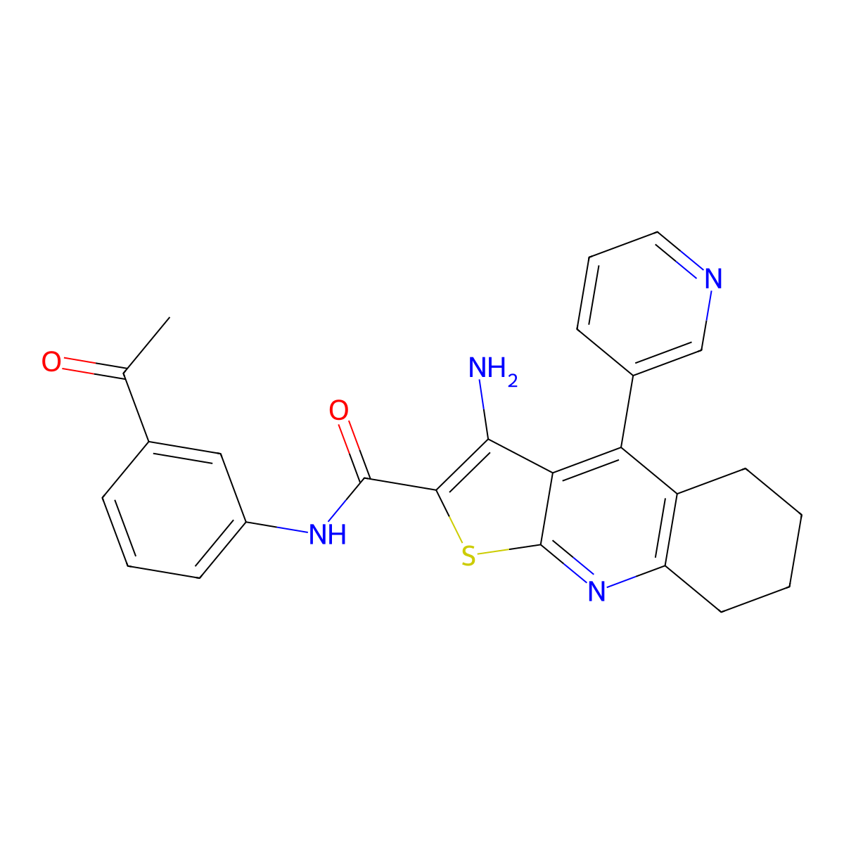 N-(3-acetylphenyl)-3-amino-4-(pyridin-3-yl)-5,6,7,8-tetrahydrothieno[2,3-b]quinoline-2-carboxamide molecular structure, CAS 750617-05-1