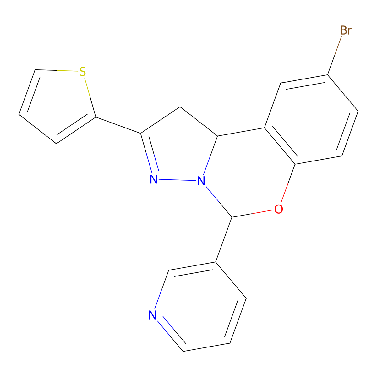 12-Bromo-7-(pyridin-3-yl)-4-(thiophen-2-yl)-8-oxa-5,6-diazatricyclo[7.4.0.0^{2,6}]trideca-1(9),4,10,12-tetraene molecular structure, CAS 750617-98-2