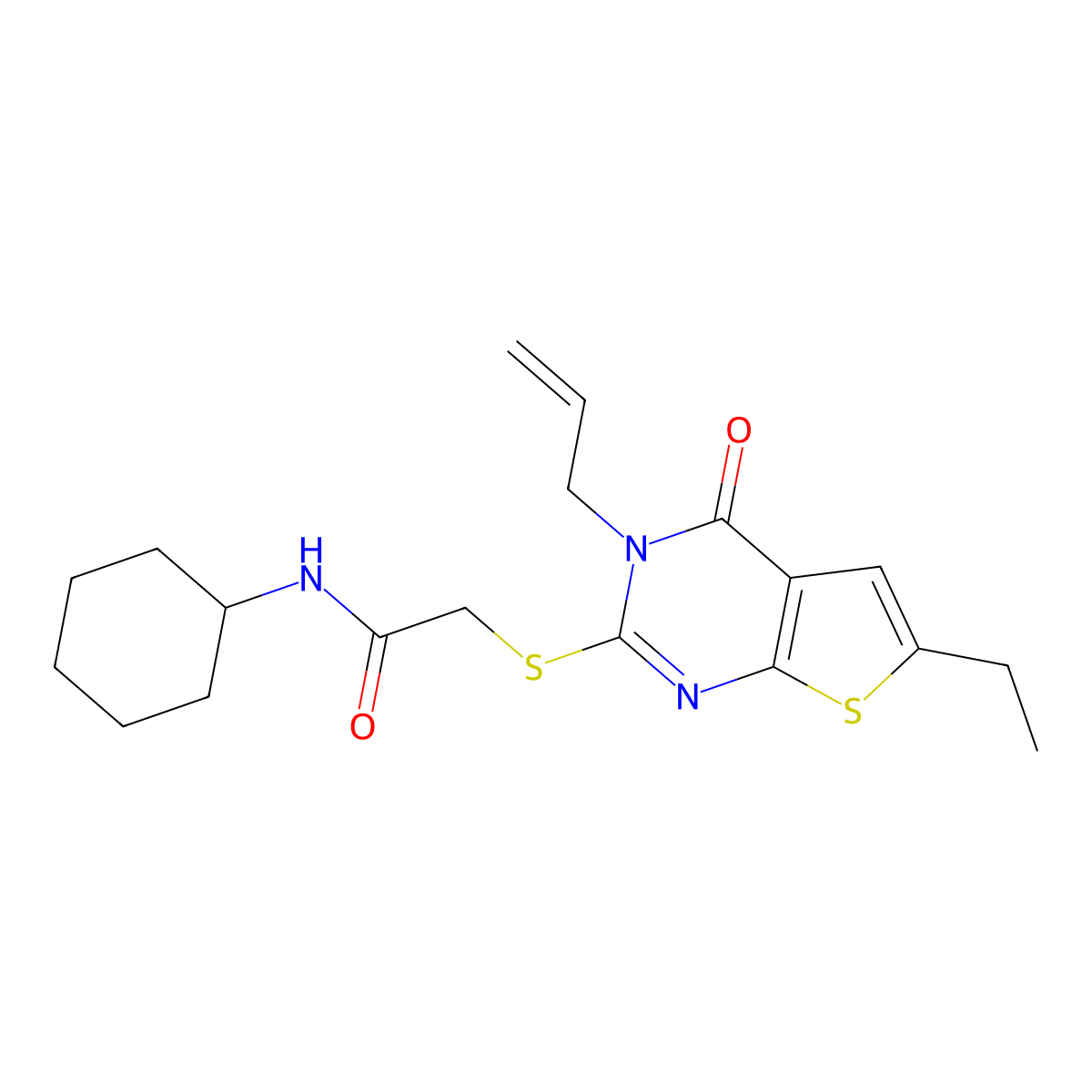 2-((3-allyl-6-ethyl-4-oxo-3,4-dihydrothieno[2,3-d]pyrimidin-2-yl)thio)-N-cyclohexylacetamide molecular structure, CAS 750618-18-9