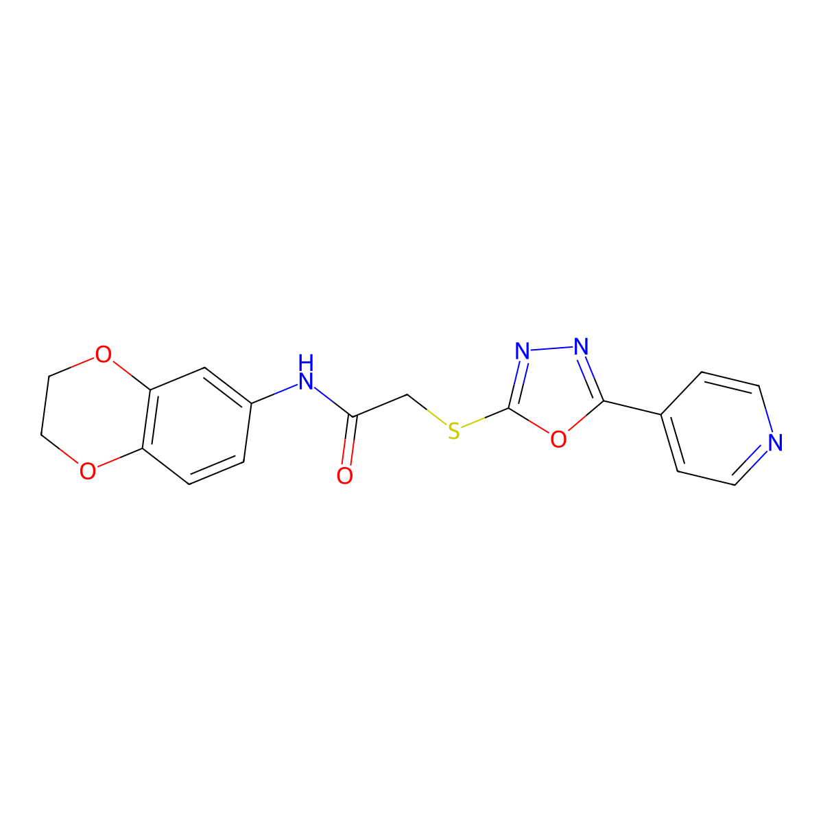 N-(2,3-dihydro-1,4-benzodioxin-6-yl)-2-{[5-(pyridin-4-yl)-1,3,4-oxadiazol-2-yl]sulfanyl}acetamide molecular structure, CAS 750619-48-8