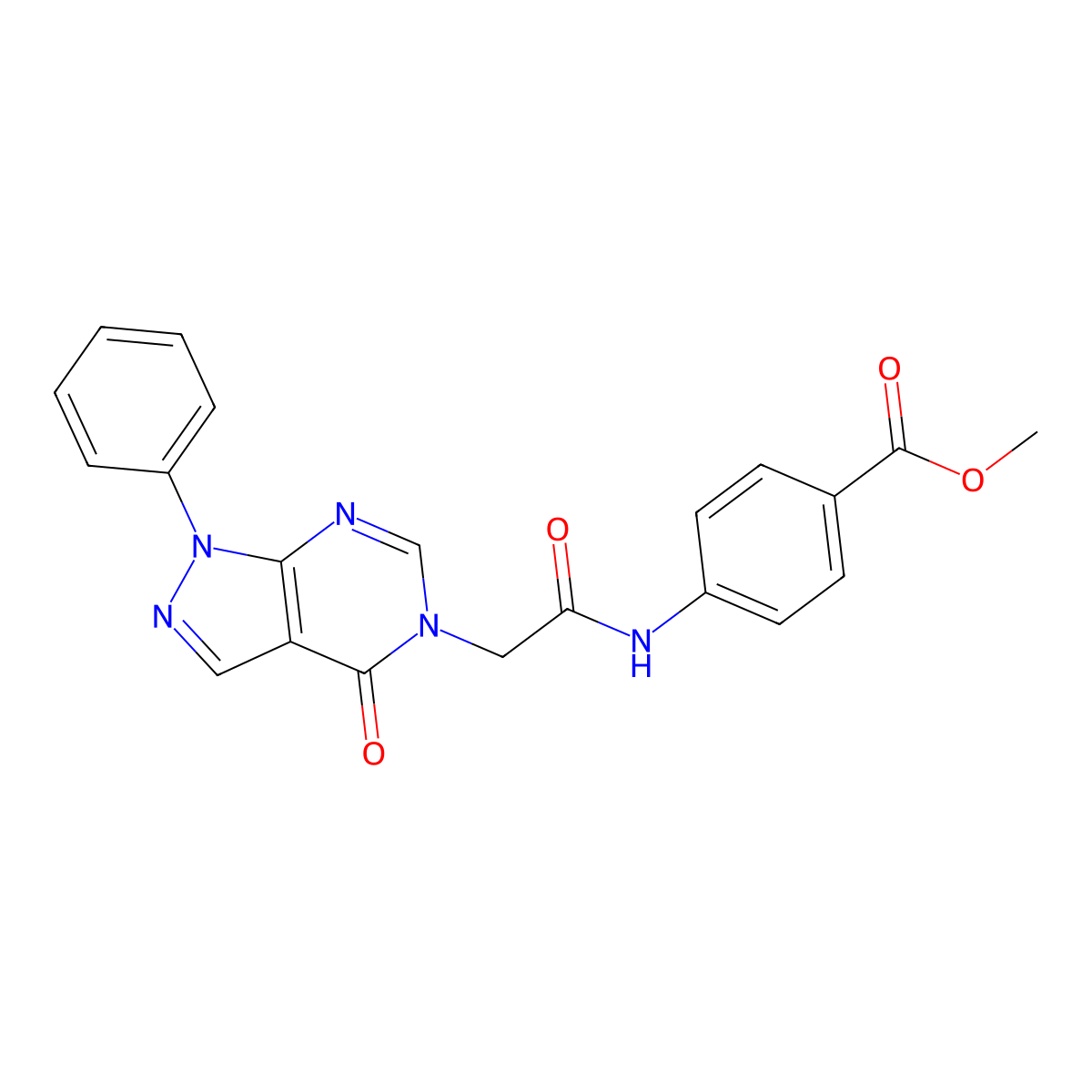 methyl 4-(2-(4-oxo-1-phenyl-1H-pyrazolo[3,4-d]pyrimidin-5(4H)-yl)acetamido)benzoate molecular structure, CAS 750620-91-8