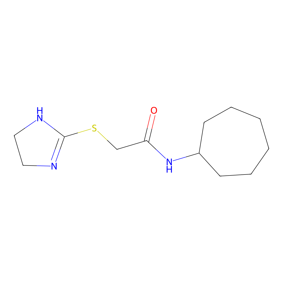 N-cycloheptyl-2-(4,5-dihydro-1H-imidazol-2-ylsulfanyl)acetamide molecular structure, CAS 750621-52-4