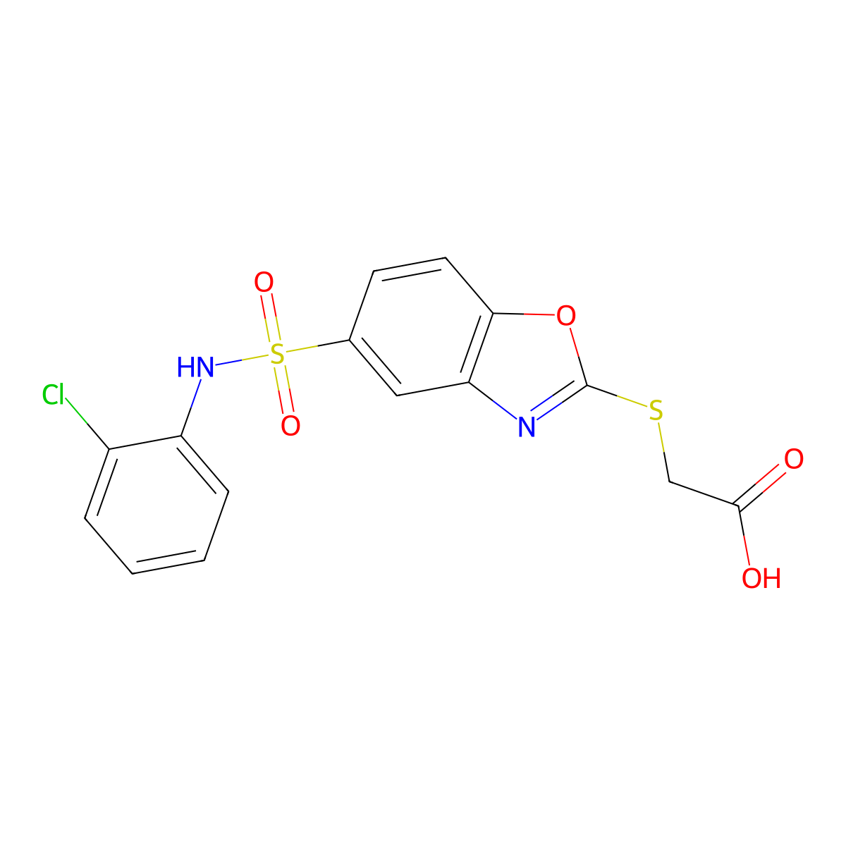 2-({5-[(2-Chlorophenyl)sulfamoyl]-1,3-benzoxazol-2-yl}sulfanyl)acetic acid molecular structure, CAS 750624-68-1