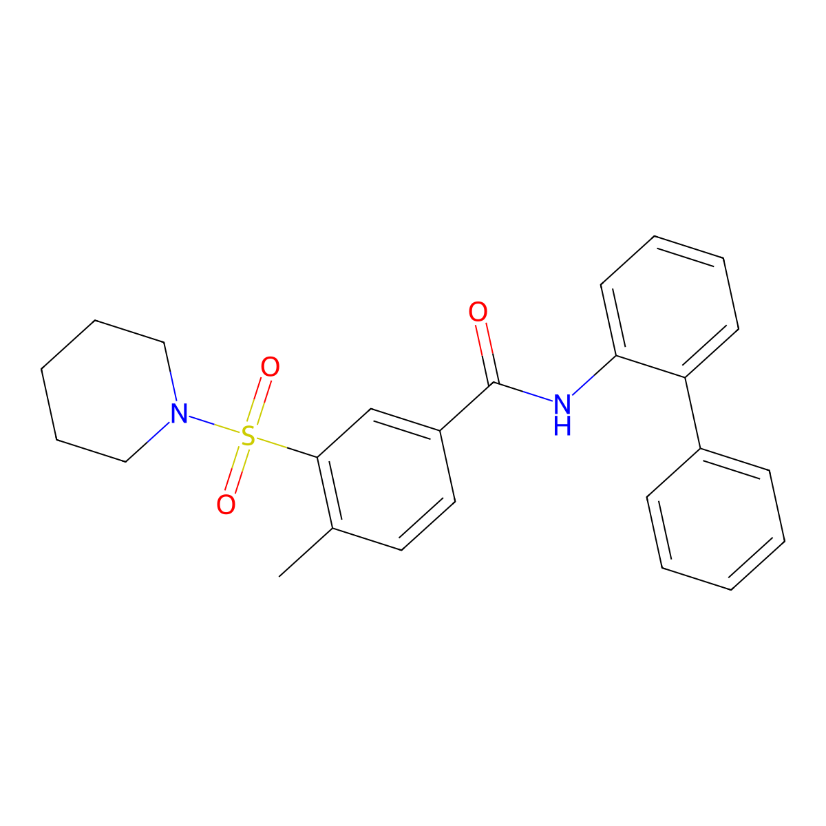N-([1,1'-Biphenyl]-2-yl)-4-methyl-3-(piperidin-1-ylsulfonyl)benzamide molecular structure, CAS 750625-29-7