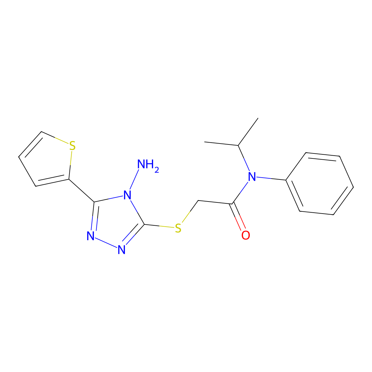 2-{[4-amino-5-(thiophen-2-yl)-4H-1,2,4-triazol-3-yl]sulfanyl}-N-phenyl-N-(propan-2-yl)acetamide molecular structure, CAS 750639-89-5