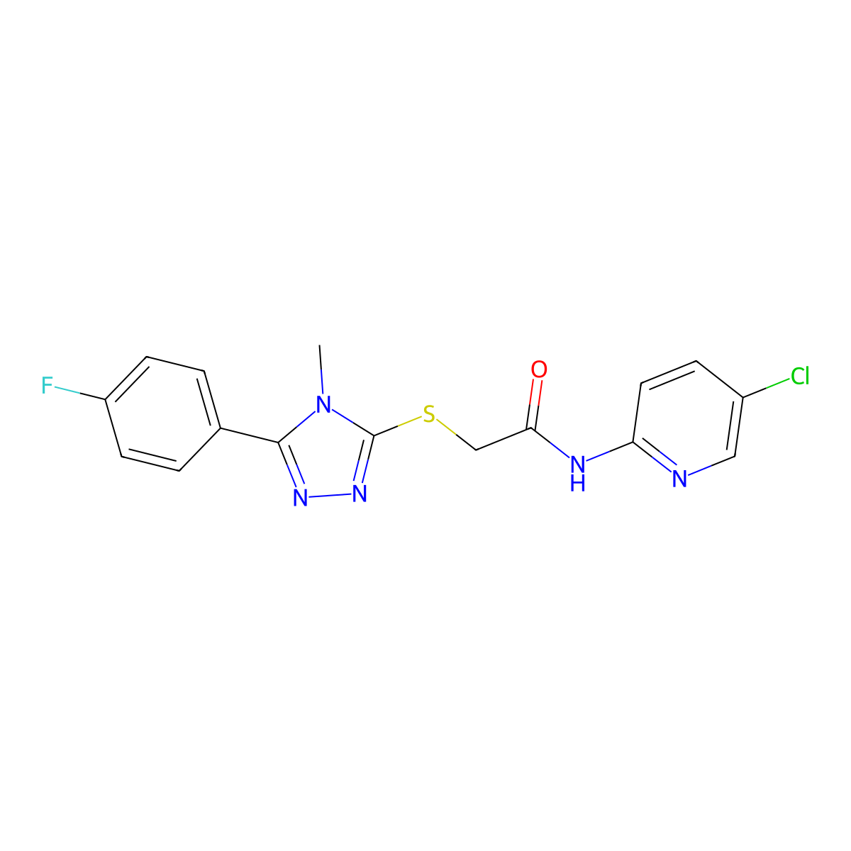 N-(5-chloropyridin-2-yl)-2-[[5-(4-fluorophenyl)-4-methyl-1,2,4-triazol-3-yl]sulfanyl]acetamide molecular structure, CAS 750641-69-1