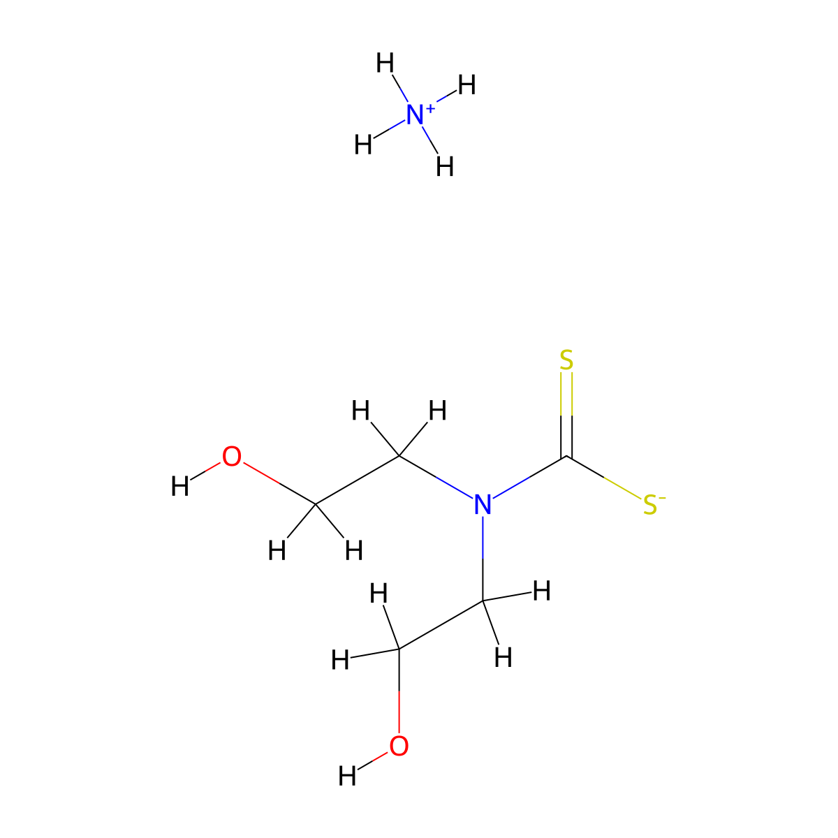Carbamodithioic acid, N,N-bis(2-hydroxyethyl)-, ammonium salt (1:1) molecular structure, CAS 75074-70-3