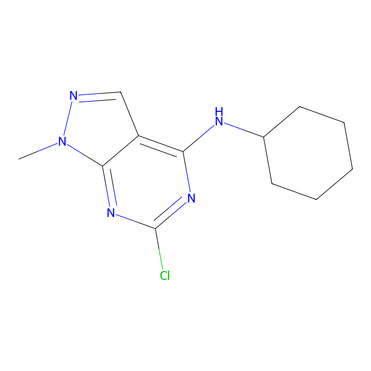 6-chloro-N-cyclohexyl-1-methyl-1H-pyrazolo[3,4-d]pyrimidin-4-amine molecular structure, CAS 7508-61-4