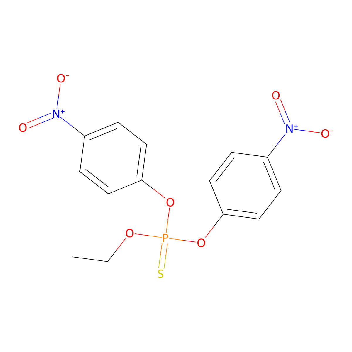 Phosphorothioic acid, O,O-bis(p-nitrophenyl) O-ethyl ester molecular structure, CAS 7508-73-8