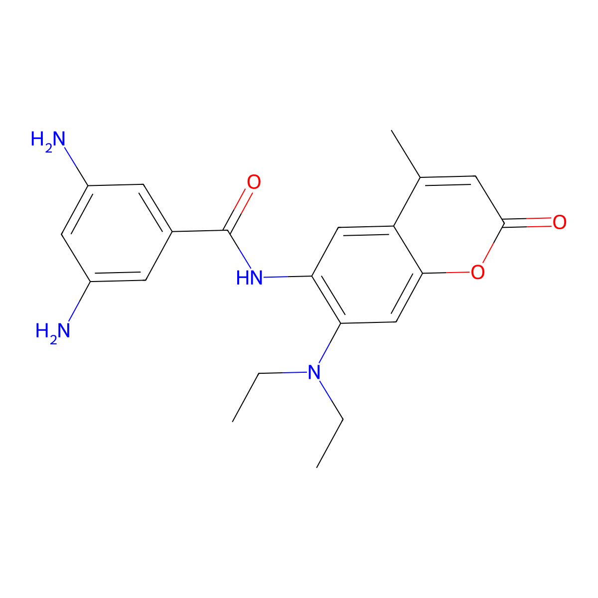 3,5-Diamino-N-(7-(diethylamino)-4-methyl-2-oxo-2H-chromen-6-yl)benzamide molecular structure, CAS 7509-73-1