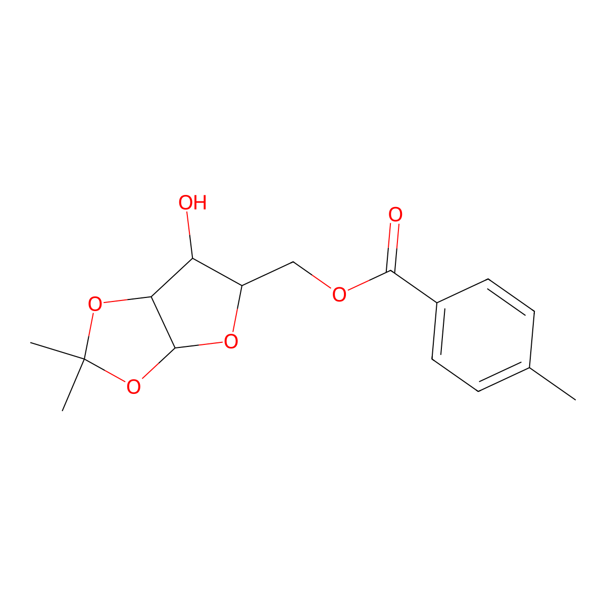 ((3aR,5R,6S,6aR)-6-hydroxy-2,2-dimethyltetrahydrofuro[2,3-d][1,3]dioxol-5-yl)methyl 4-methylbenzoate molecular structure, CAS 75096-60-5