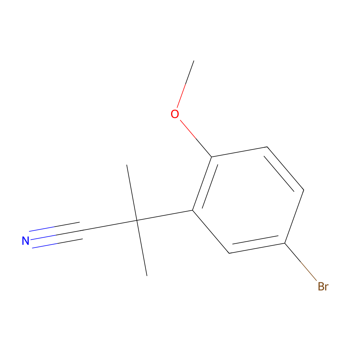 2-Methoxy-5-bromo-alpha,alpha-dimethylbenzylcyanide molecular structure, CAS 75097-59-5
