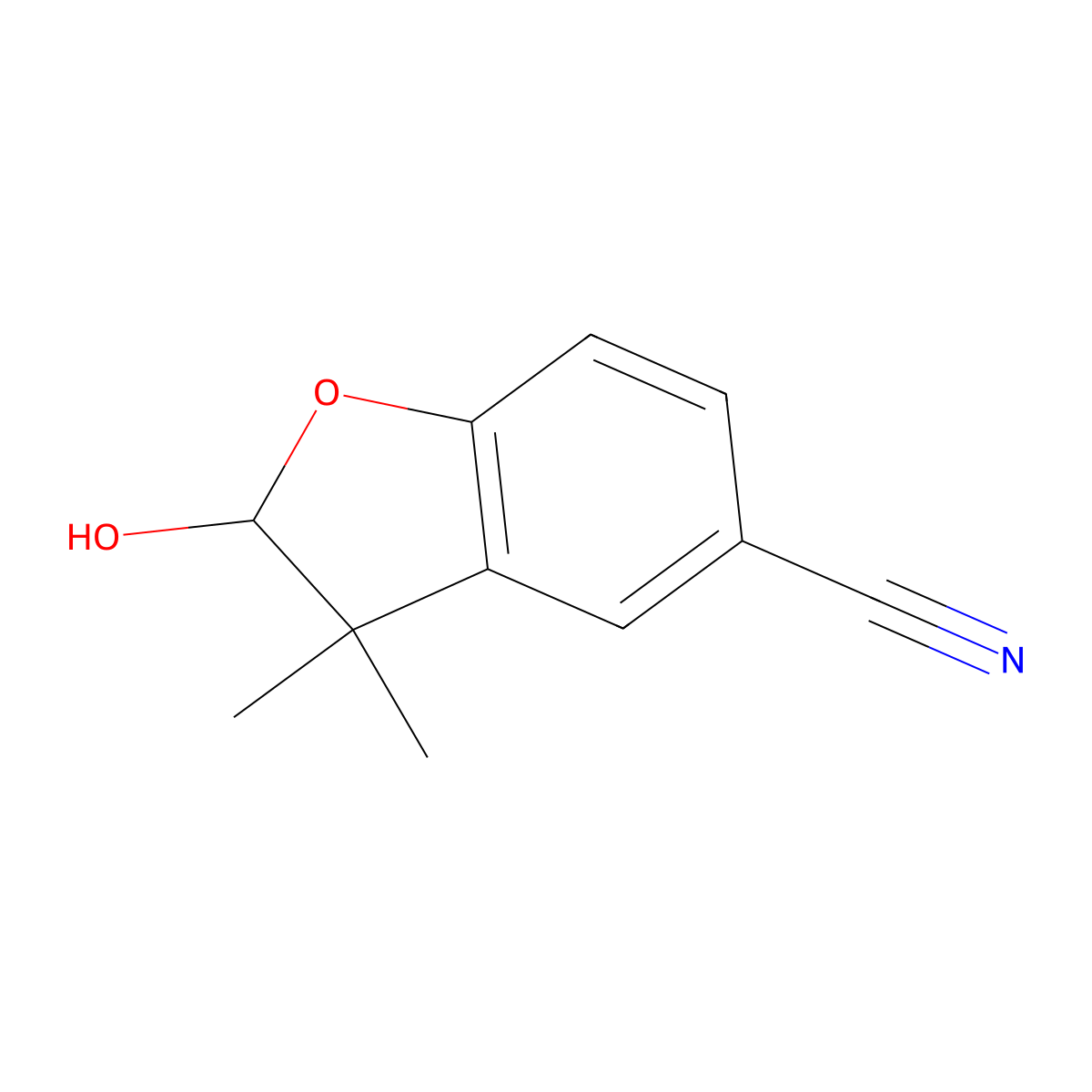 2-Hydroxy-3,3-dimethyl-2,3-dihydrobenzofuran-5-carbonitrile molecular structure, CAS 75097-73-3