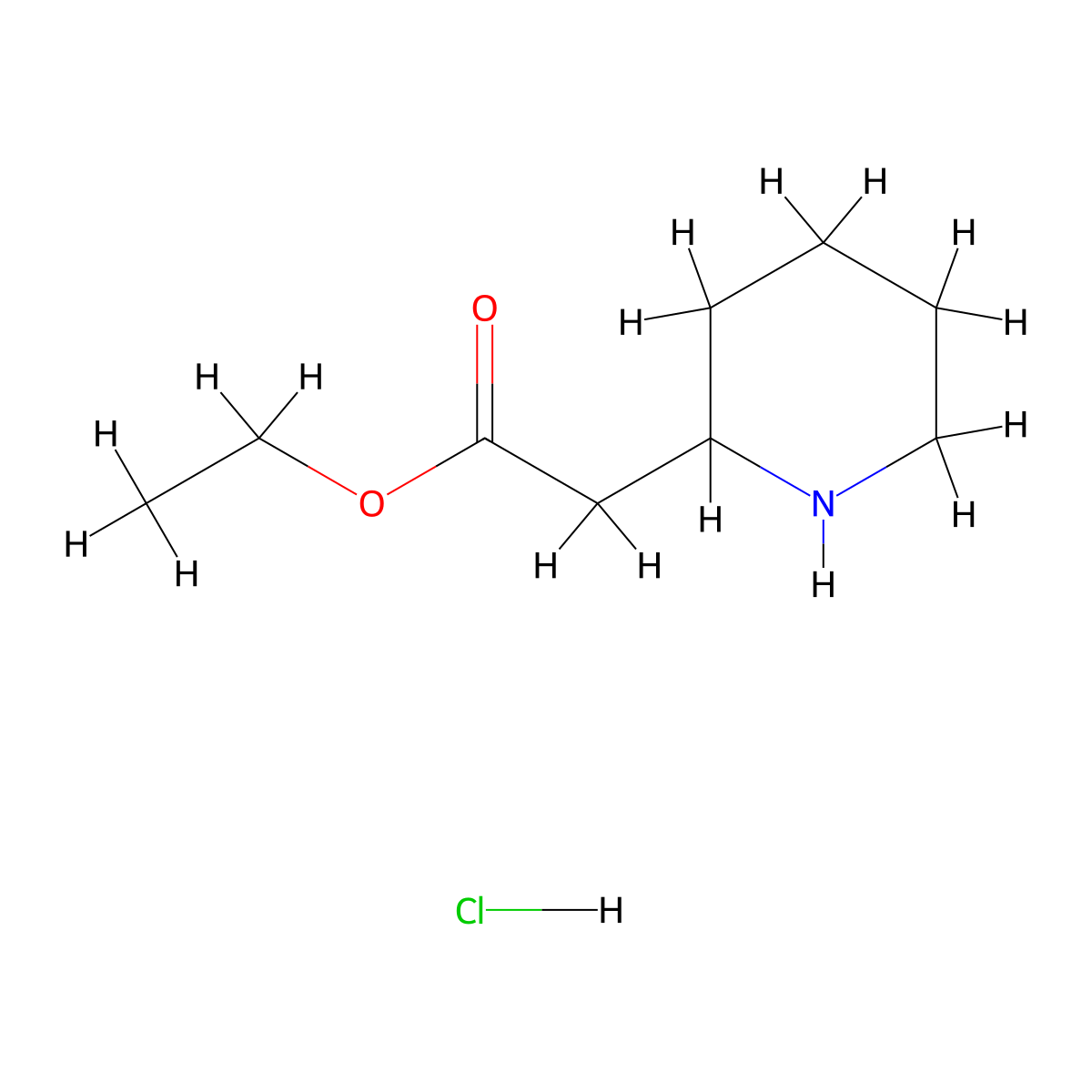 2-Piperidineacetic acid ethyl ester hydrochloride molecular structure, CAS 7511-13-9