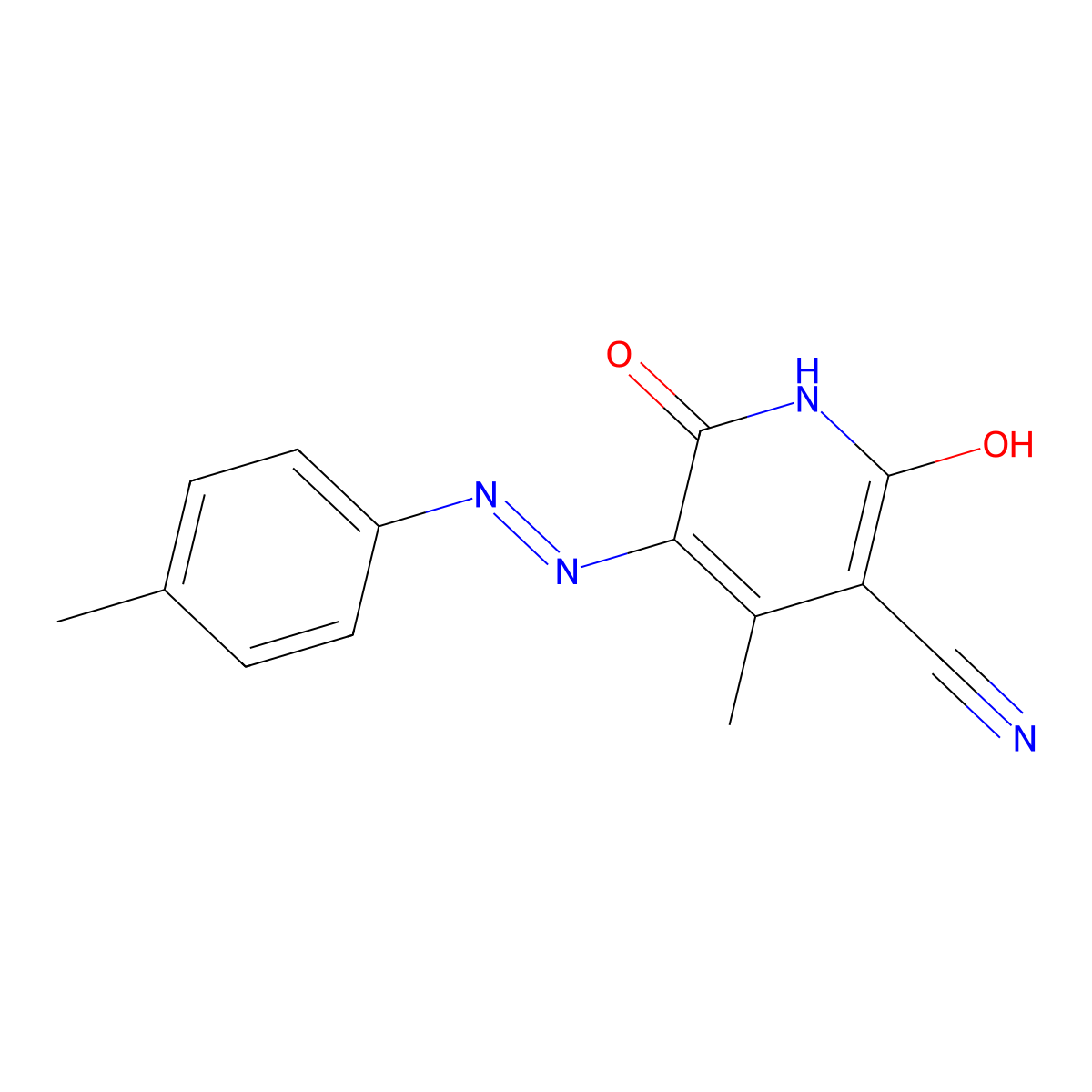 3-Pyridinecarbonitrile, 1,2-dihydro-6-hydroxy-4-methyl-5-[2-(4-methylphenyl)diazenyl]-2-oxo- molecular structure, CAS 75113-55-2