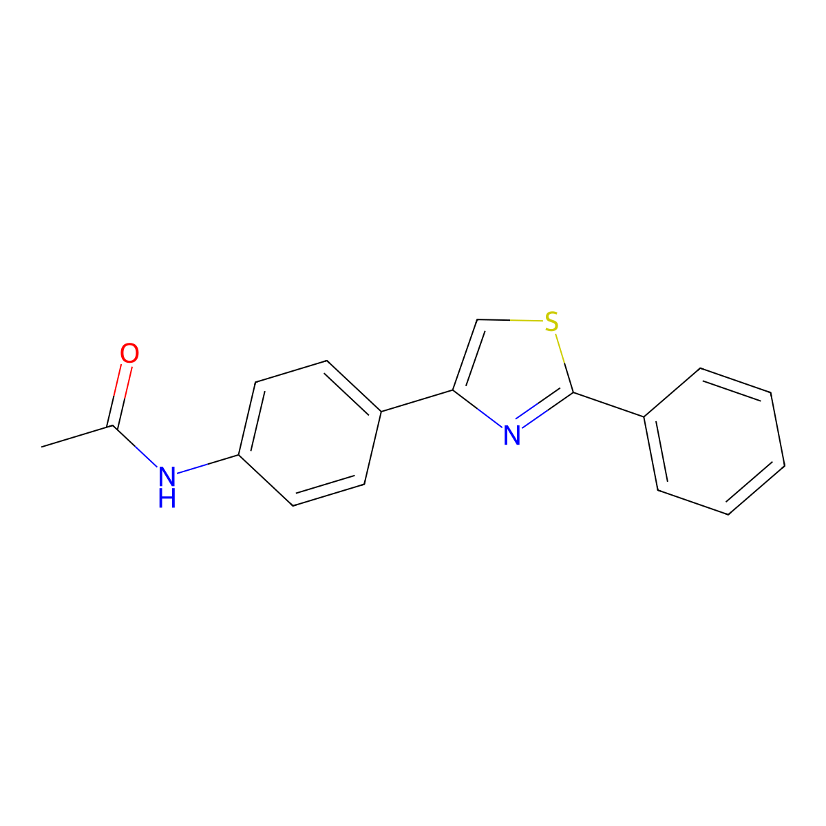 N-(4-(2-phenylthiazol-4-yl)phenyl)acetamide molecular structure, CAS 75129-17-8