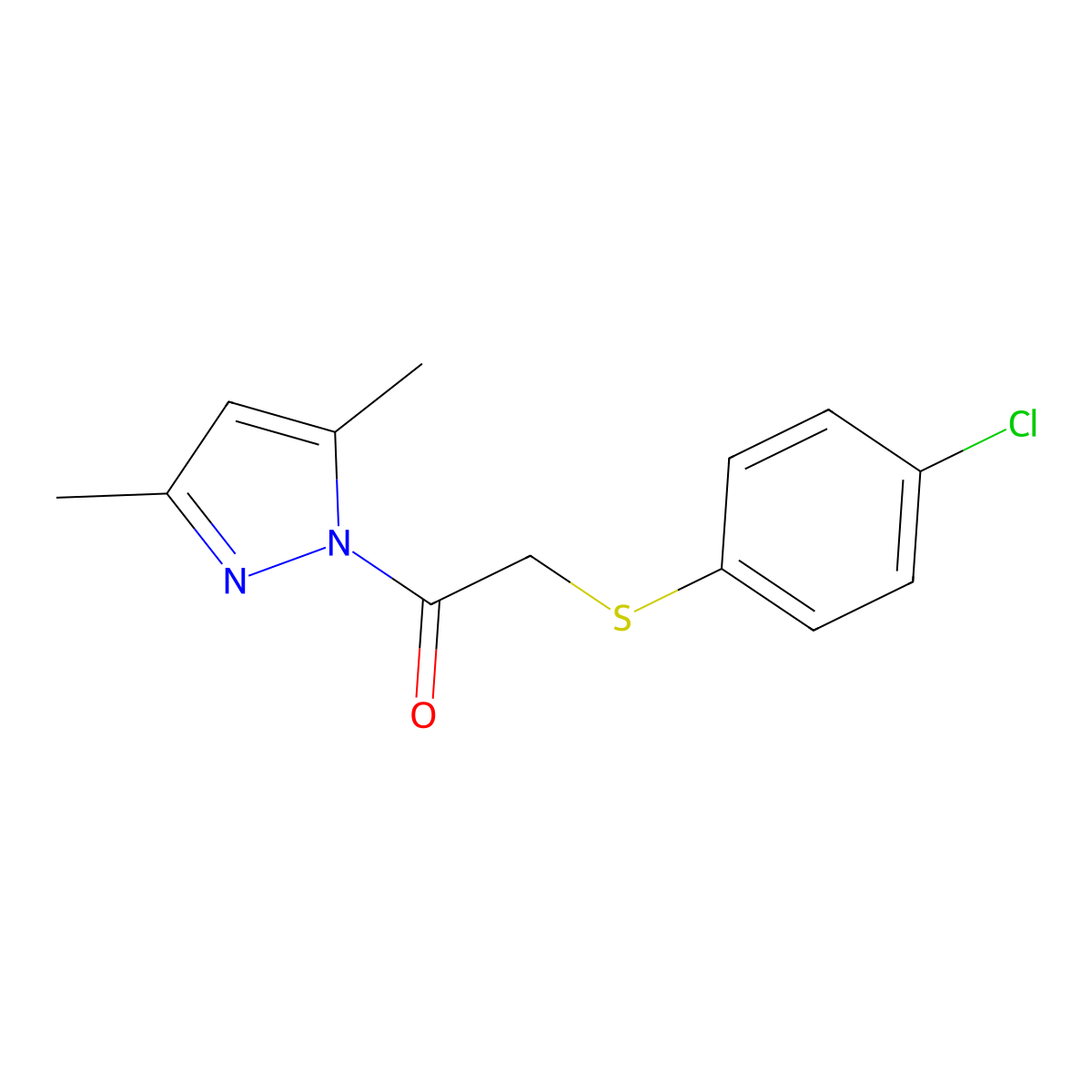 2-(4-Chlorophenyl)sulfanyl-1-(3,5-dimethylpyrazol-1-yl)ethanone molecular structure, CAS 75129-64-5