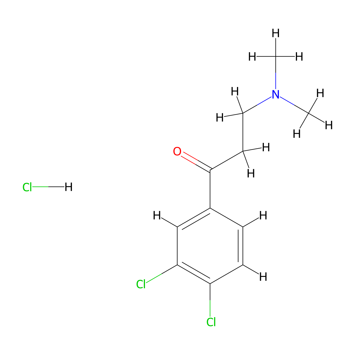 1-(3,4-Dichlorophenyl)-3-(dimethylamino)propan-1-one--hydrogen chloride (1/1) molecular structure, CAS 75144-12-6