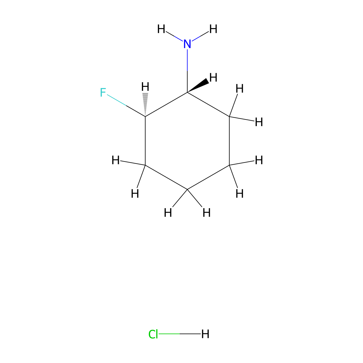 rac-(1R,2R)-2-fluorocyclohexan-1-amine hydrochloride molecular structure, CAS 75198-16-2