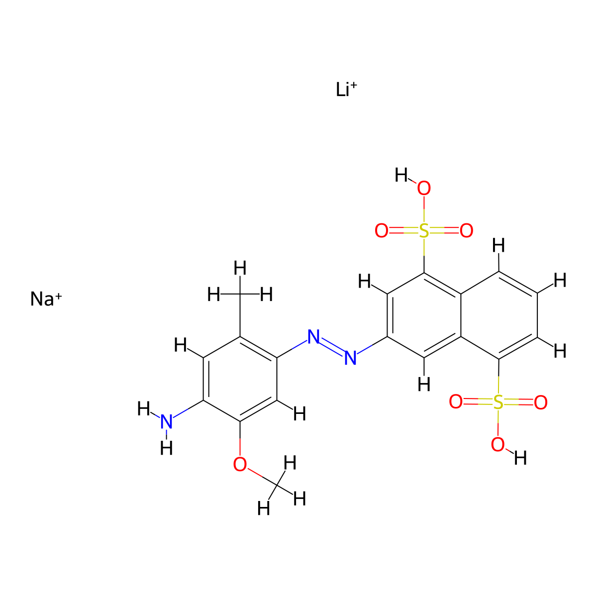 1,5-Naphthalenedisulfonic acid, 3-(2-(4-amino-5-methoxy-2-methylphenyl)diazenyl)-, lithium sodium salt (1:?:?) molecular structure, CAS 75198-80-0