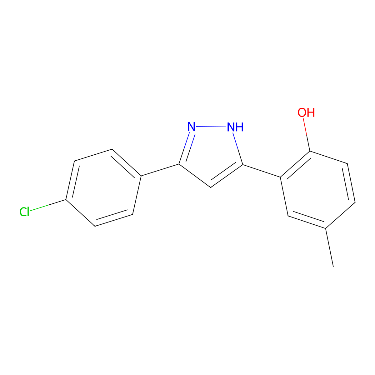 2-(5-(4-chlorophenyl)-1H-pyrazol-3-yl)-4-methylphenol molecular structure, CAS 75201-06-8