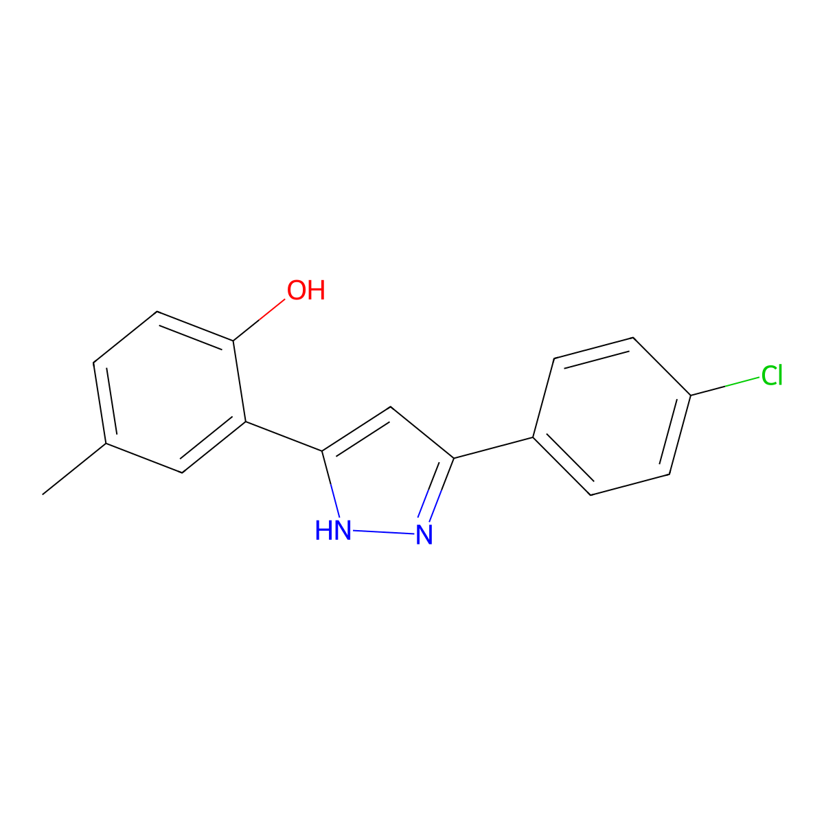 2-(5-(4-chlorophenyl)-1H-pyrazol-3-yl)-4-methylphenol molecular structure, CAS 75201-06-8