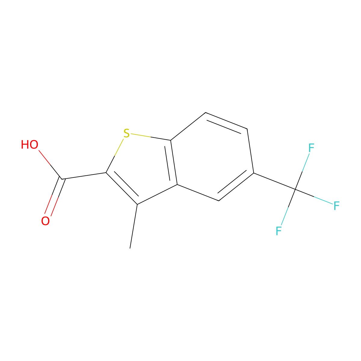 3-Methyl-5-(trifluoromethyl)-1-benzothiophene-2-carboxylic acid molecular structure, CAS 752132-37-9