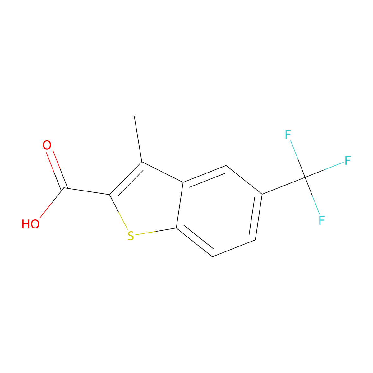 3-Methyl-5-(trifluoromethyl)-1-benzothiophene-2-carboxylic acid molecular structure, CAS 752132-37-9