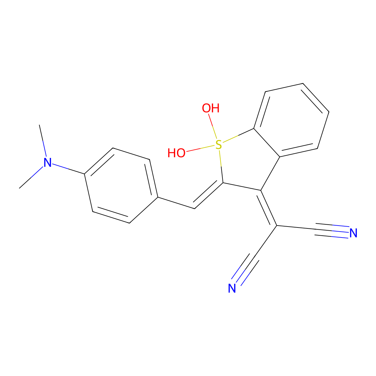2-[2-[[4-(Dimethylamino)phenyl]methylidene]-1,1-dihydroxy-1-benzothiophen-3-ylidene]propanedinitrile molecular structure, CAS 75214-61-8