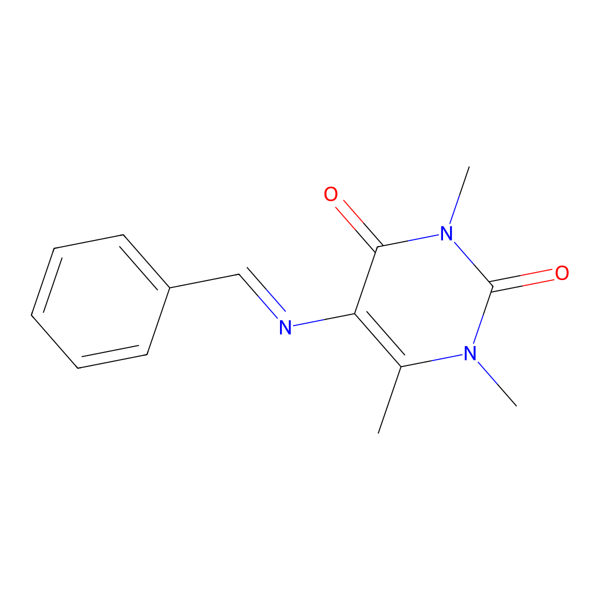 5-(benzylideneamino)-1,3,6-trimethyl-2,4(1H,3H)-pyrimidinedione molecular structure, CAS 75218-60-9