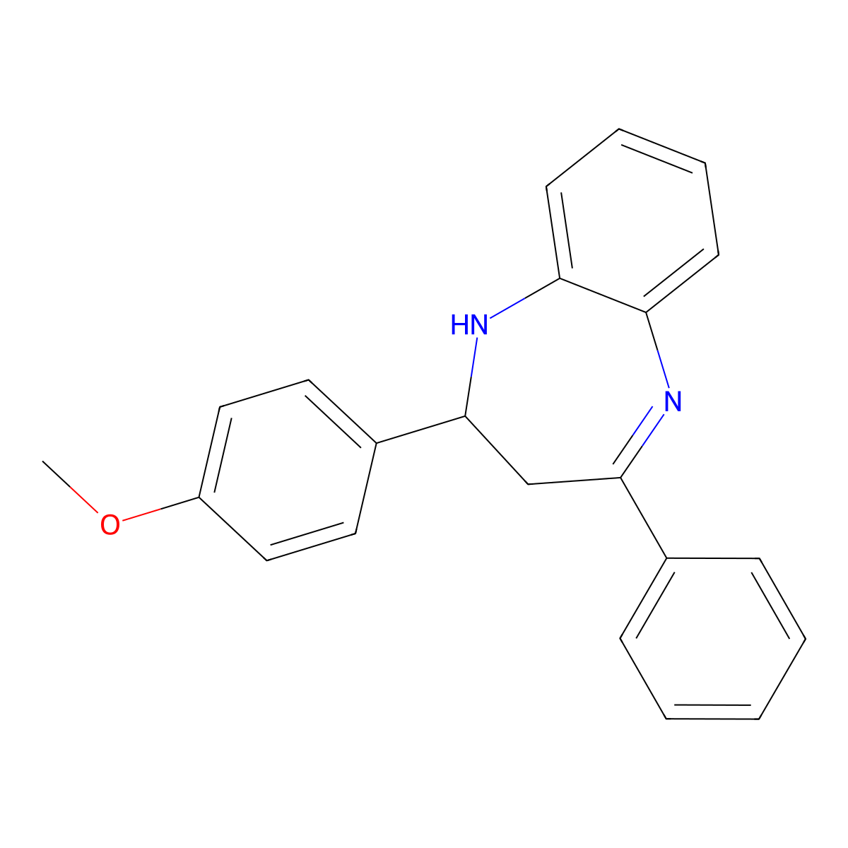 1H-1,5-Benzodiazepine, 2,3-dihydro-2-(4-methoxyphenyl)-4-phenyl- molecular structure, CAS 75220-77-8