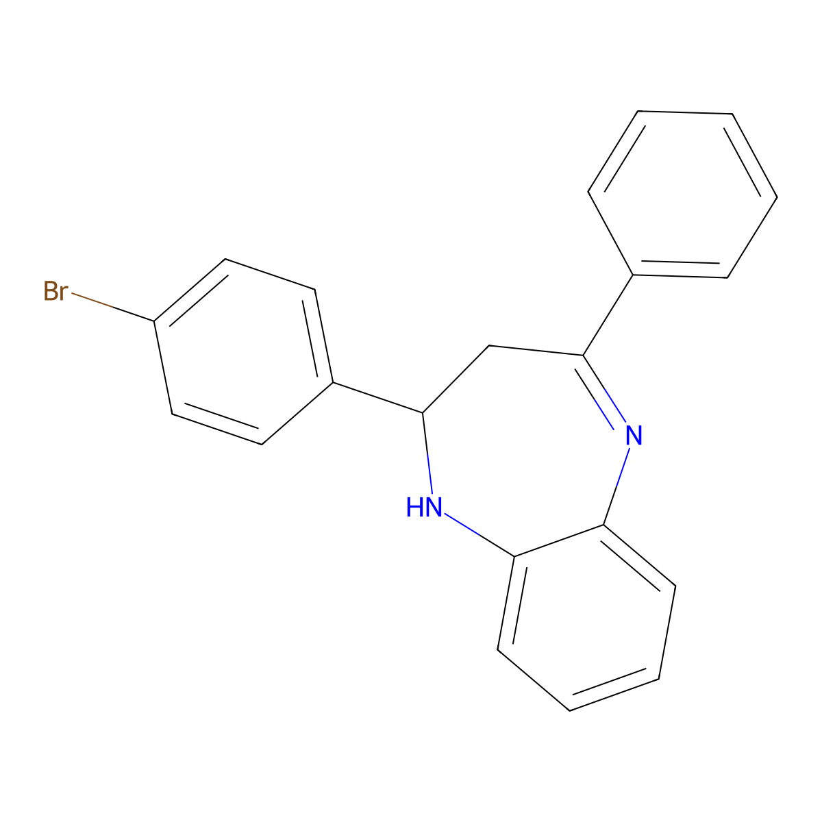 2-(4-bromophenyl)-4-phenyl-2,3-dihydro-1H-1,5-benzodiazepine molecular structure, CAS 75220-78-9