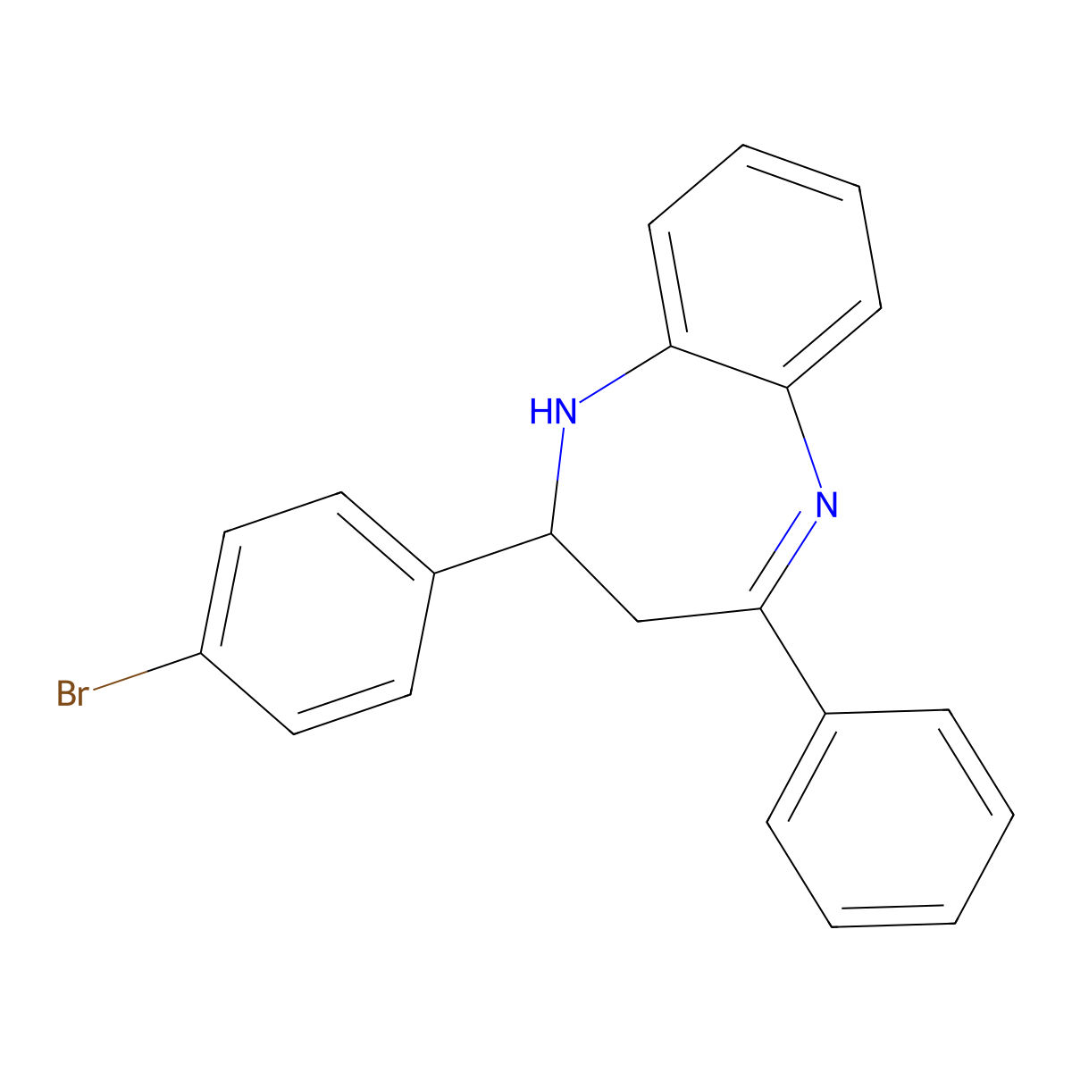 2-(4-bromophenyl)-4-phenyl-2,3-dihydro-1H-1,5-benzodiazepine molecular structure, CAS 75220-78-9