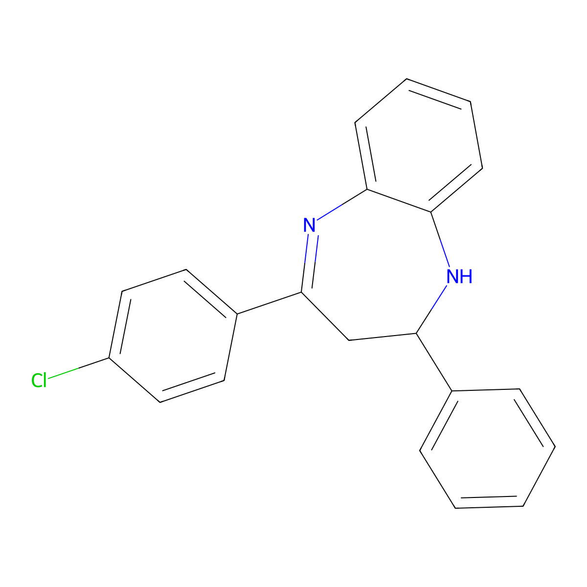 4-(4-chlorophenyl)-2-phenyl-2,3-dihydro-1H-1,5-benzodiazepine molecular structure, CAS 75220-84-7