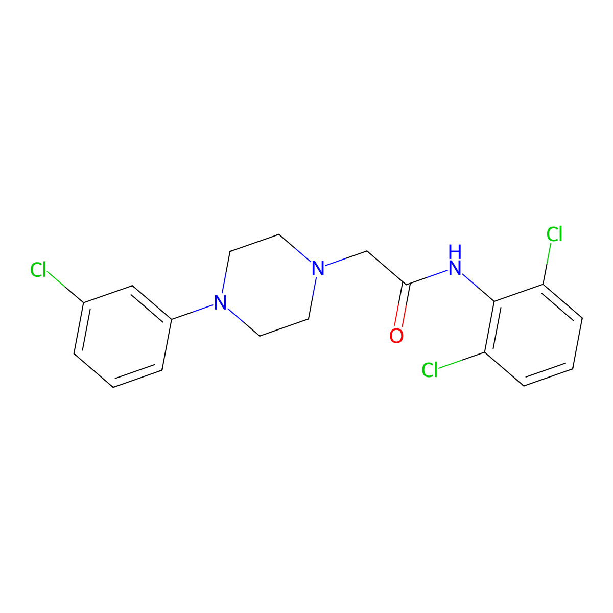 2-[4-(3-chlorophenyl)piperazin-1-yl]-N-(2,6-dichlorophenyl)acetamide molecular structure, CAS 752214-74-7