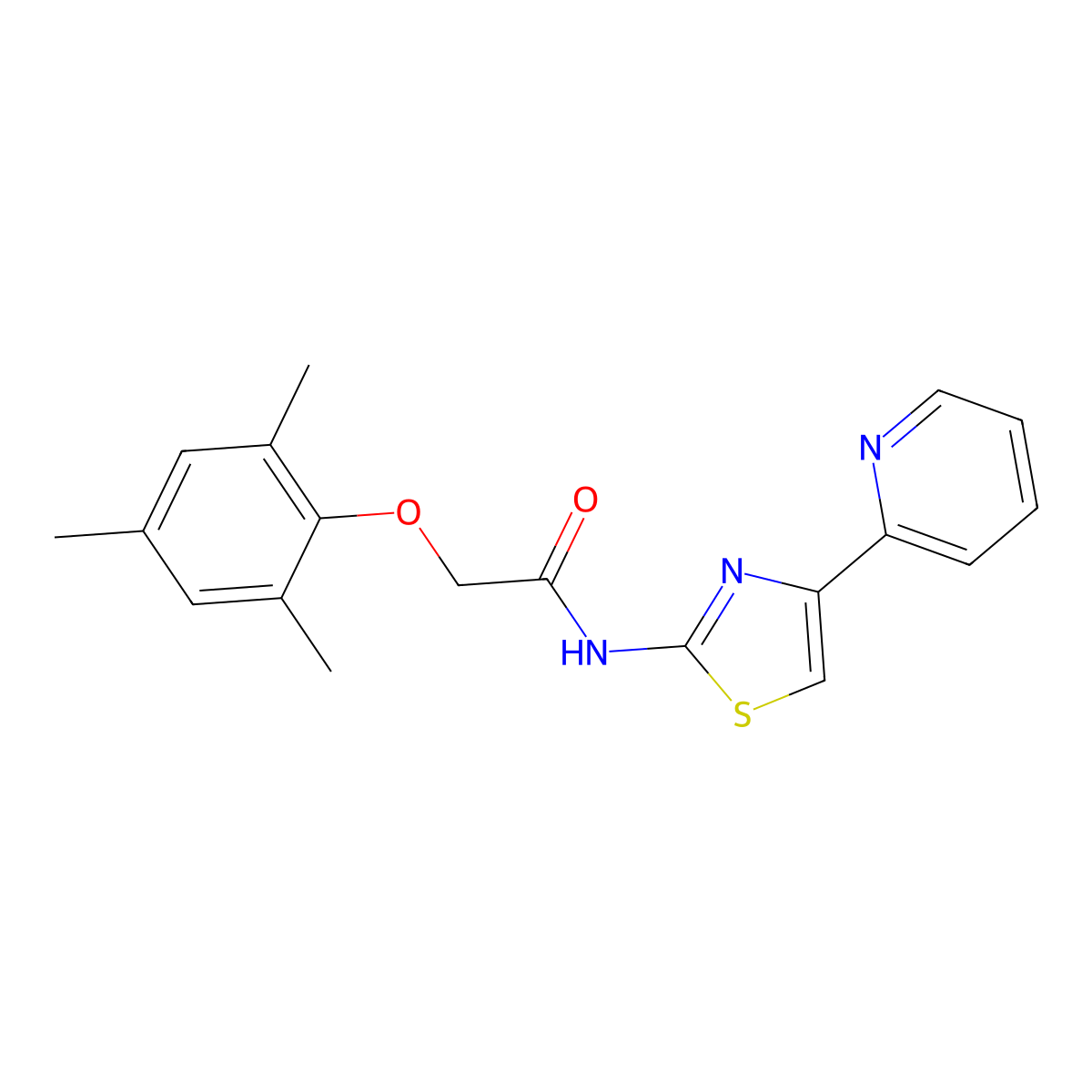 N-[4-(pyridin-2-yl)-1,3-thiazol-2-yl]-2-(2,4,6-trimethylphenoxy)acetamide molecular structure, CAS 752219-52-6
