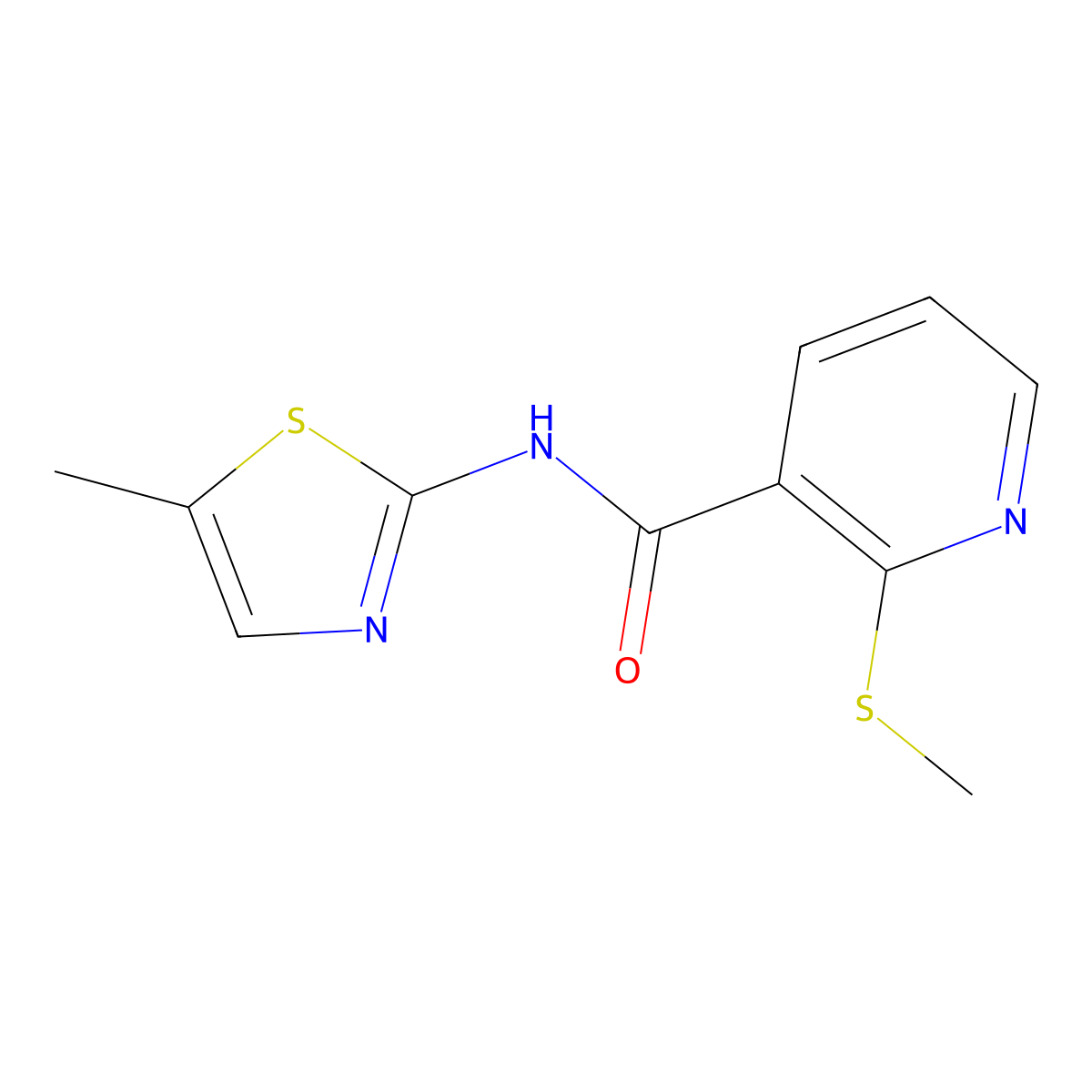 2-methylsulfanyl-N-(5-methyl-1,3-thiazol-2-yl)pyridine-3-carboxamide molecular structure, CAS 752228-66-3
