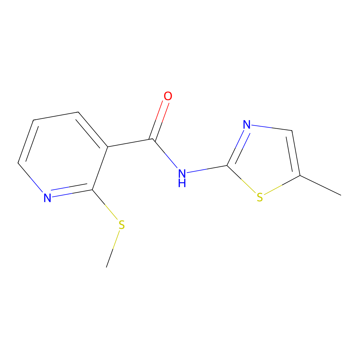 2-methylsulfanyl-N-(5-methyl-1,3-thiazol-2-yl)pyridine-3-carboxamide molecular structure, CAS 752228-66-3