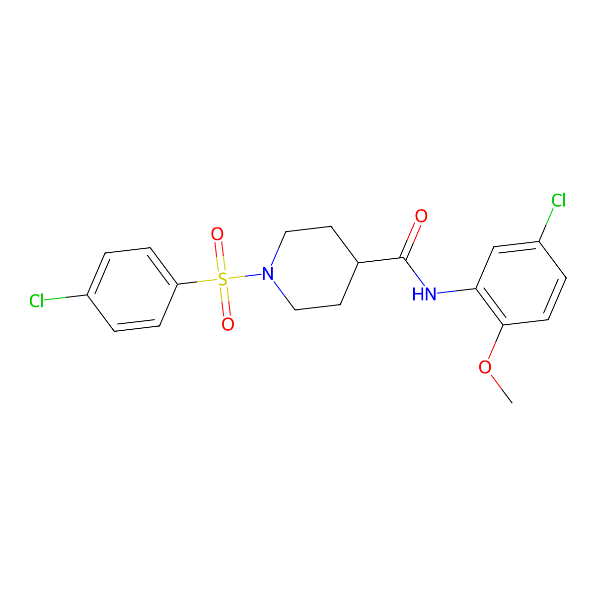N-(5-chloro-2-methoxyphenyl)-1-(4-chlorophenyl)sulfonylpiperidine-4-carboxamide molecular structure, CAS 752229-55-3