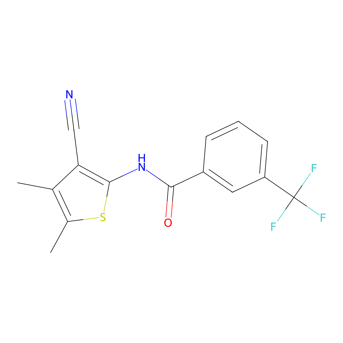 N-(3-cyano-4,5-dimethylthiophen-2-yl)-3-(trifluoromethyl)benzamide molecular structure, CAS 752230-38-9