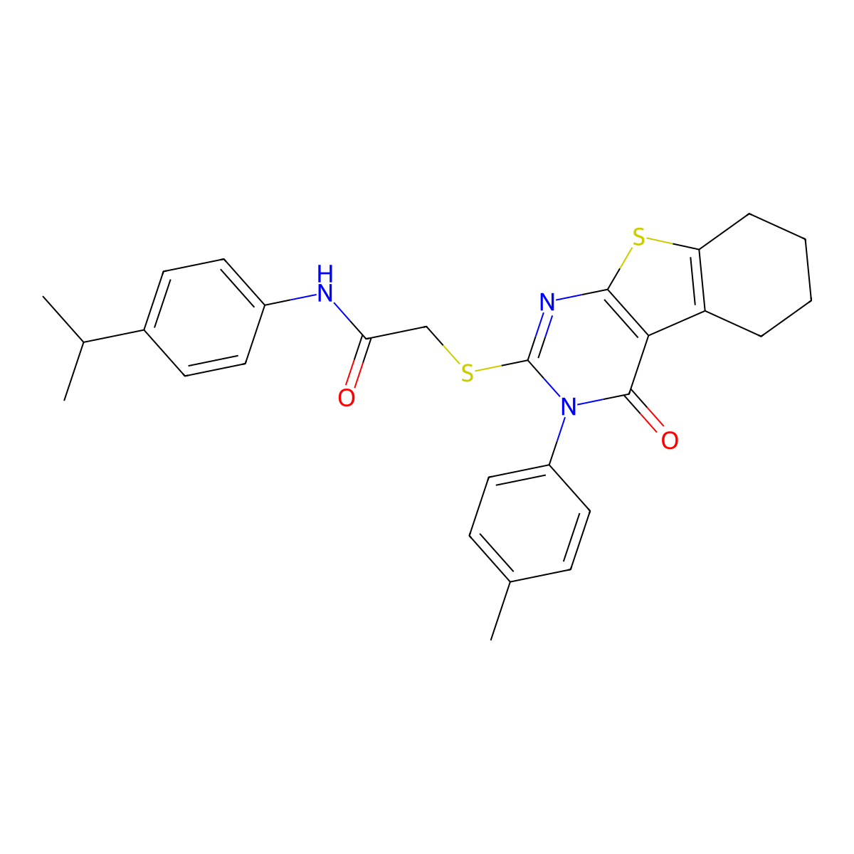 2-{[3-(4-methylphenyl)-4-oxo-3,4,5,6,7,8-hexahydro[1]benzothieno[2,3-d]pyrimidin-2-yl]sulfanyl}-N-[4-(propan-2-yl)phenyl]acetamide molecular structure, CAS 752231-77-9