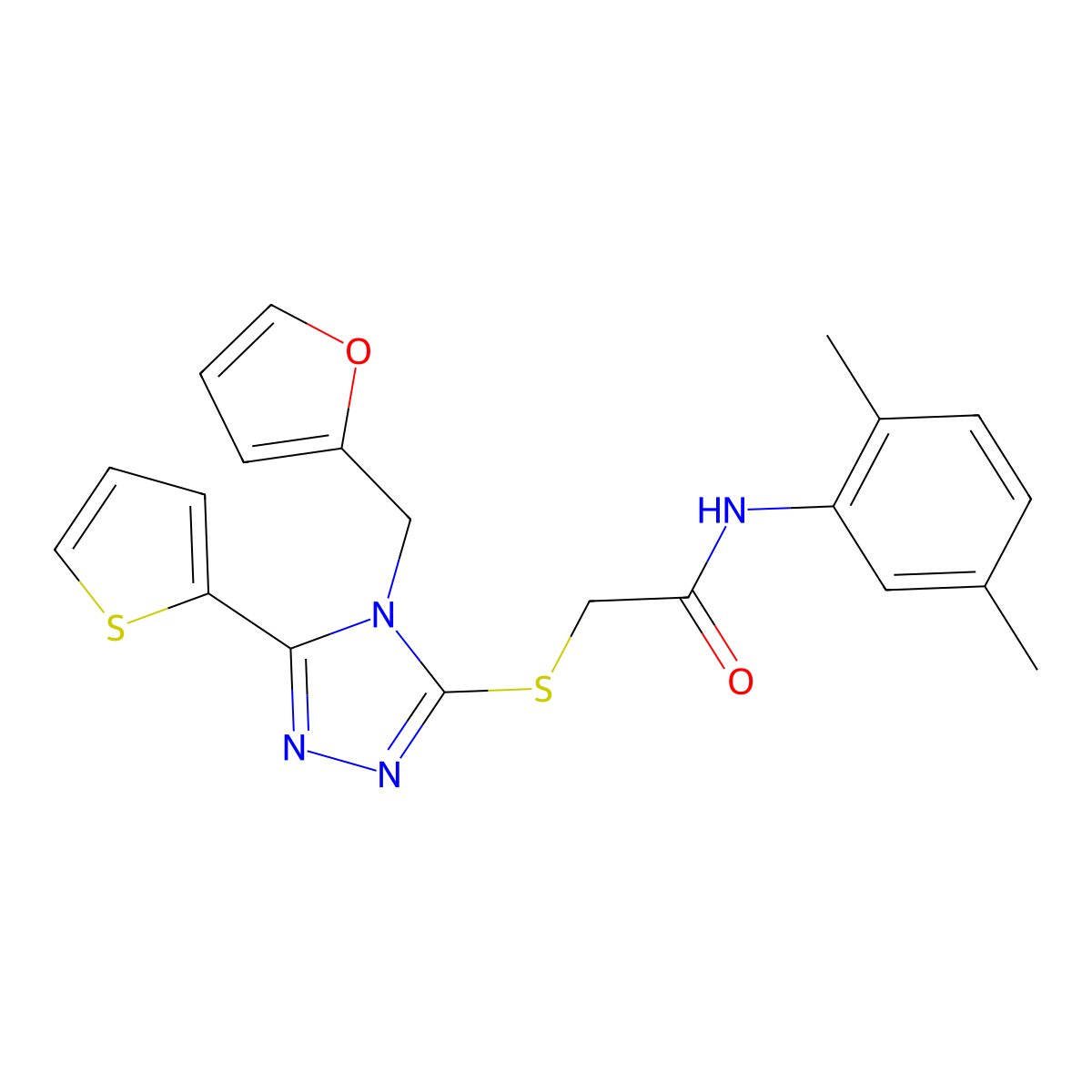 N-(2,5-dimethylphenyl)-2-{[4-(furan-2-ylmethyl)-5-(thiophen-2-yl)-4H-1,2,4-triazol-3-yl]sulfanyl}acetamide molecular structure, CAS 752231-97-3