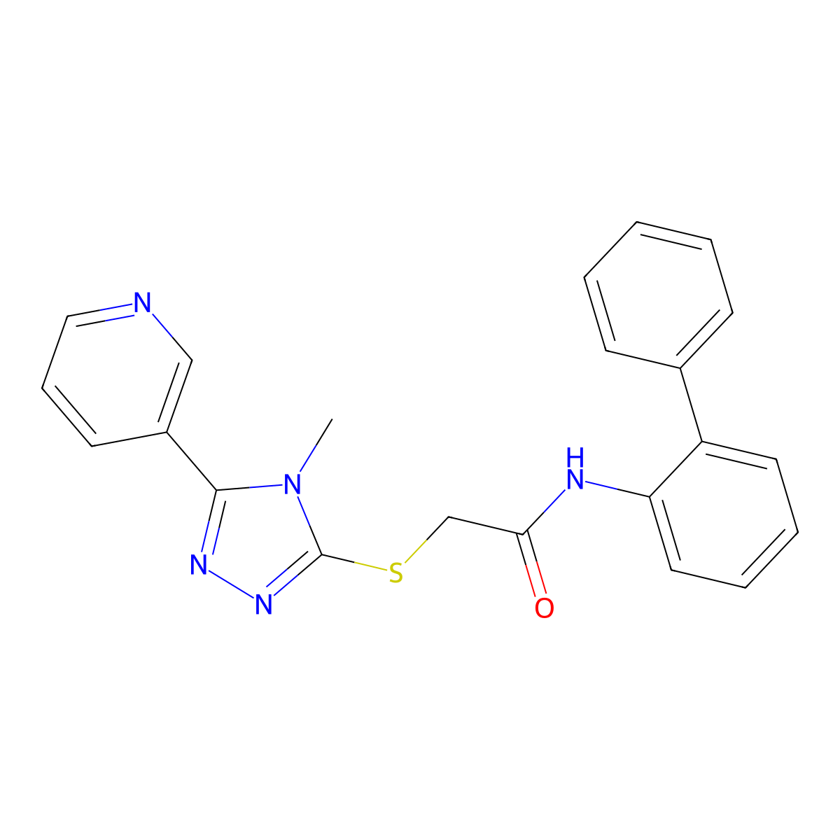 N-(biphenyl-2-yl)-2-{[4-methyl-5-(pyridin-3-yl)-4H-1,2,4-triazol-3-yl]sulfanyl}acetamide molecular structure, CAS 752232-17-0