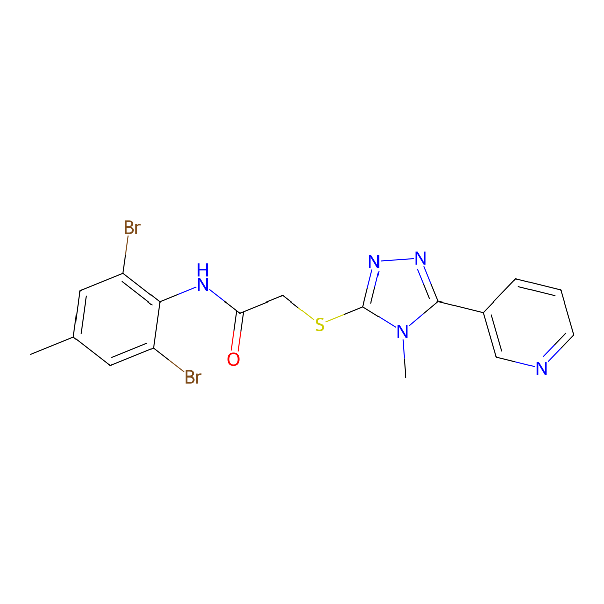 N-(2,6-dibromo-4-methylphenyl)-2-{[4-methyl-5-(pyridin-3-yl)-4H-1,2,4-triazol-3-yl]sulfanyl}acetamide molecular structure, CAS 752242-29-8