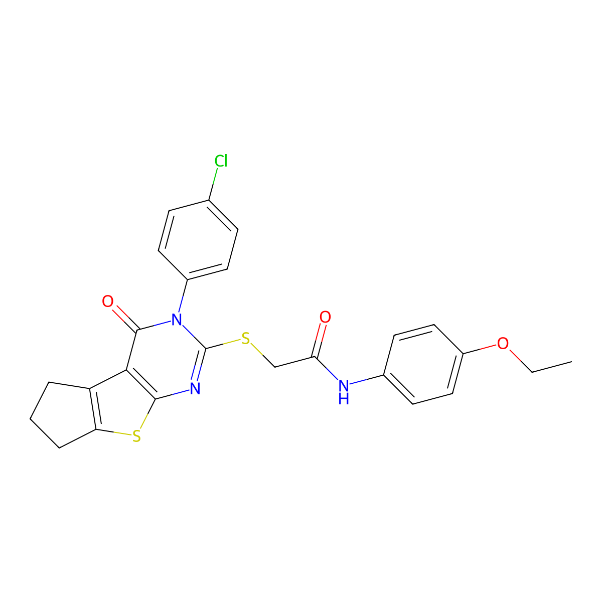 2-{[3-(4-chlorophenyl)-4-oxo-3,5,6,7-tetrahydro-4H-cyclopenta[4,5]thieno[2,3-d]pyrimidin-2-yl]sulfanyl}-N-(4-ethoxyphenyl)acetamide molecular structure, CAS 752242-97-0