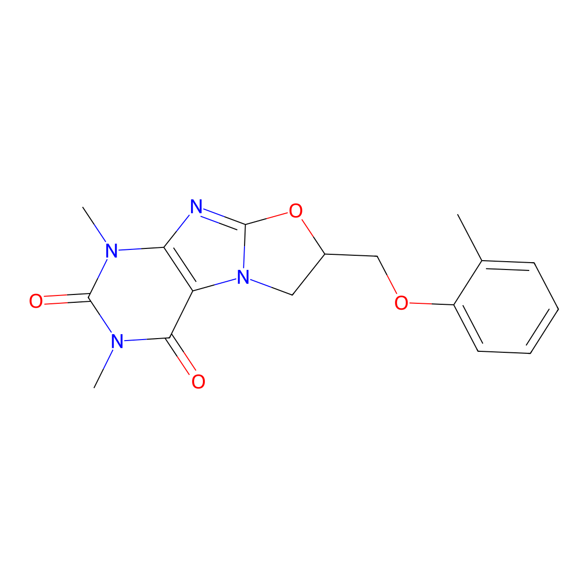 1,3-Dimethyl-7-o-tolyloxymethyl-6,7-dihydro-1H-oxazolo[2,3-f]purine-2,4-dione molecular structure, CAS 752260-45-0