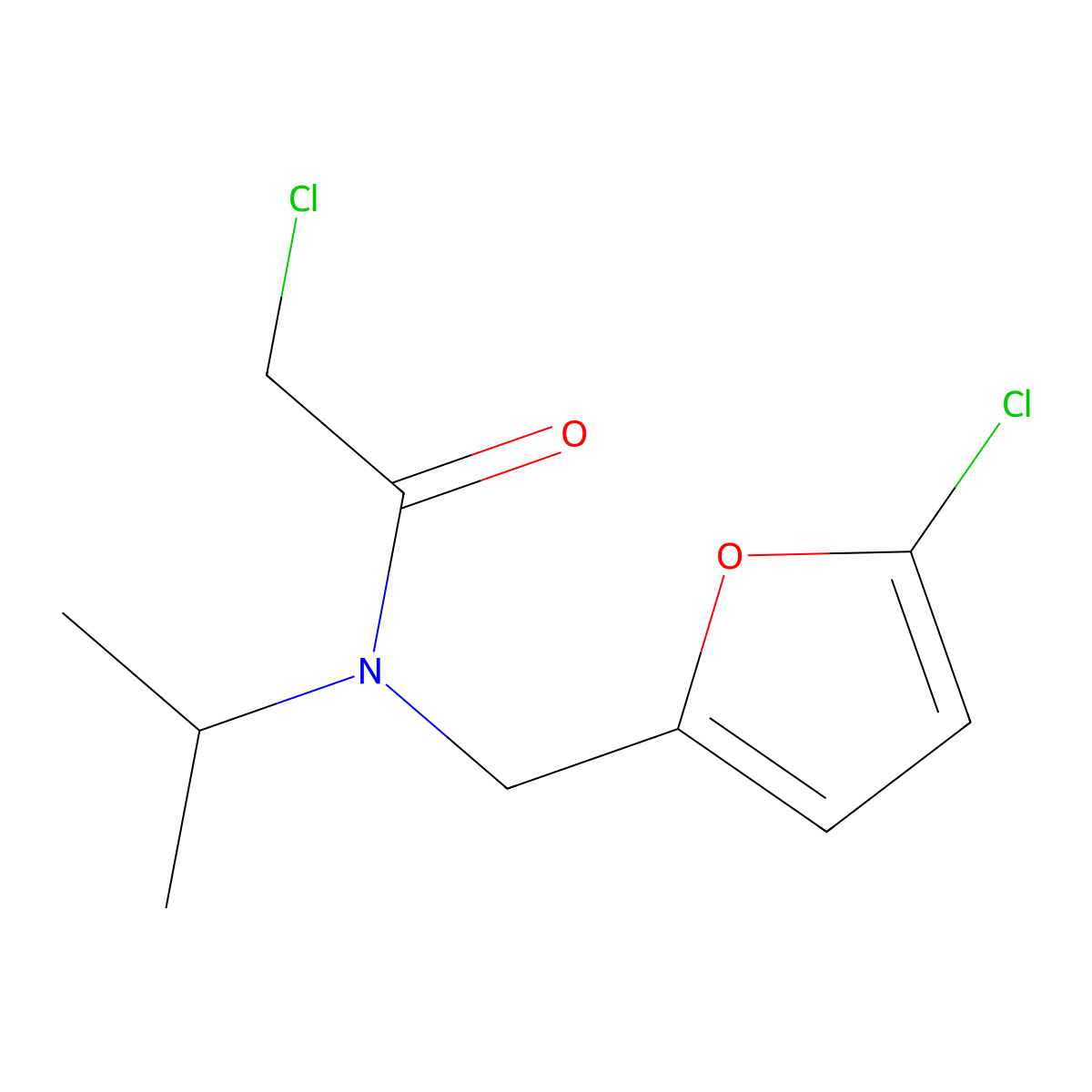 Acetamide, 2-chloro-N-((5-chloro-2-furanyl)methyl)-N-(1-methylethyl)- molecular structure, CAS 75228-86-3