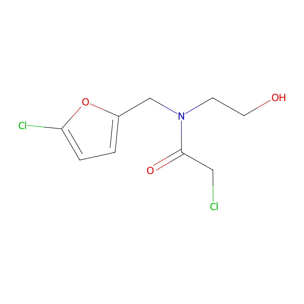 Acetamide, 2-chloro-N-((5-chloro-2-furanyl)methyl)-N-(2-hydroxyethyl)- molecular structure, CAS 75228-88-5
