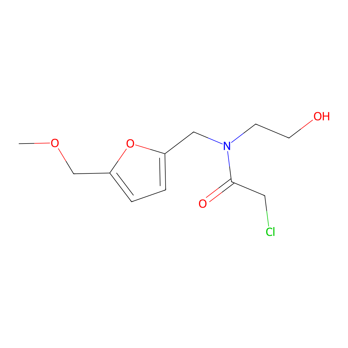 Acetamide, 2-chloro-N-(2-hydroxyethyl)-N-((5-(methoxymethyl)-2-furanyl)methyl)- molecular structure, CAS 75228-93-2